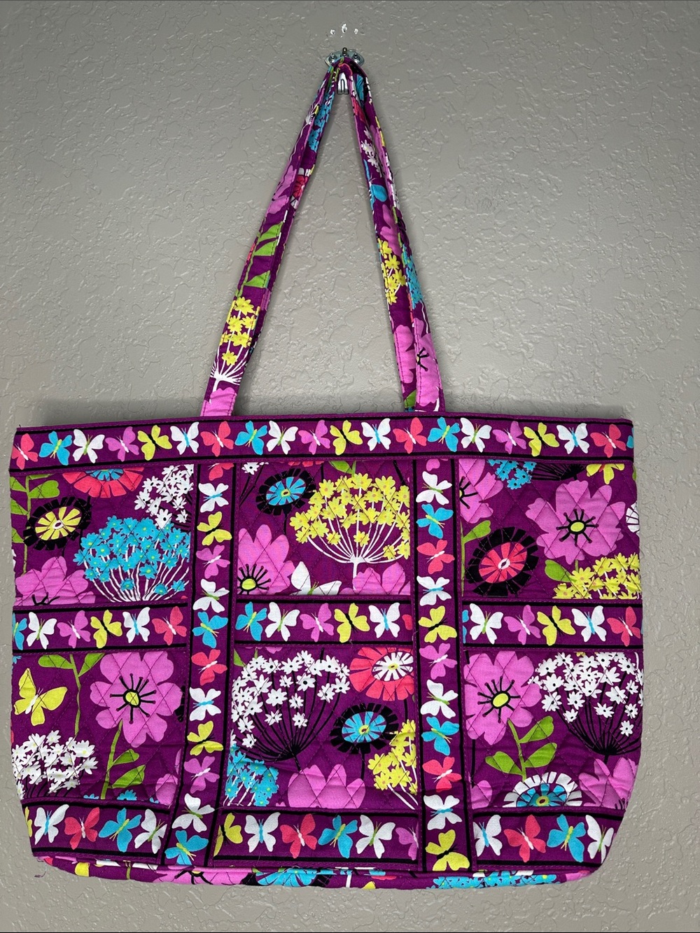 Vera Bradley retired "Flutterby" pattern quilted large tote bag
